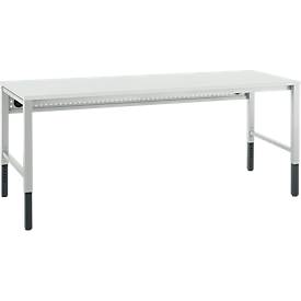 Schäfer Shop Pure Arbeitstisch AST31, manuell höhenverstellbar, Melaminplatte, 4-Fuß, bis 500 kg, B 2000 x T 800 x H 800-1030 mm, lichtgrau/lichtgrau
