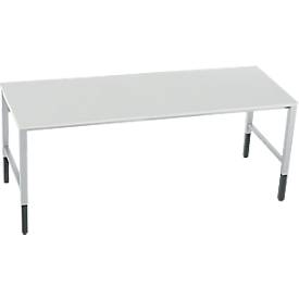Schäfer Shop Pure Arbeitstisch AST31, manuell höhenverstellbar, Melaminplatte, 4-Fuß, bis 500 kg, B 2000 x T 800 x H 800-1030 mm, weißaluminium/lichtgrau