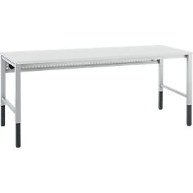 Schäfer Shop Pure Arbeitstisch AST31, manuell höhenverstellbar, Melaminplatte, 4-Fuß, bis 500 kg, B 2000 x T 800 x H 800-1030 mm, weißaluminium/lichtgrau