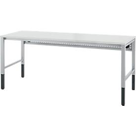Schäfer Shop Pure Arbeitstisch AST31, manuell höhenverstellbar, Melaminplatte, 4-Fuß, bis 500 kg, B 2000 x T 800 x H 800-1030 mm, weißaluminium/lichtgrau