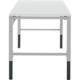 Schäfer Shop Pure Arbeitstisch AST31, manuell höhenverstellbar, Melaminplatte, 4-Fuß, bis 500 kg, B 2000 x T 800 x H 800-1030 mm, weißaluminium/lichtgrau