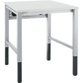 Schäfer Shop Pure Arbeitstisch AST31, manuell höhenverstellbar, Melaminplatte, 4-Fuß, bis 500 kg, B 750 x T 800 x H 800-1030 mm, weißaluminium/lichtgrau