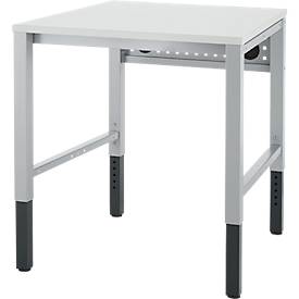 Schäfer Shop Pure Arbeitstisch AST31, manuell höhenverstellbar, Melaminplatte, 4-Fuß, bis 500 kg, B 750 x T 800 x H 800-1030 mm, weißaluminium/lichtgrau