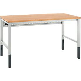 Schäfer Shop Pure Arbeitstisch AST31, manuell höhenverstellbar, Multiplex-Platte, 4-Fuß, bis 500 kg, B 1500 x T 800 x H 805-1035 mm, lichtgrau/Buche