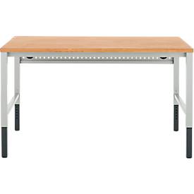 Schäfer Shop Pure Arbeitstisch AST31, manuell höhenverstellbar, Multiplex-Platte, 4-Fuß, bis 500 kg, B 1500 x T 800 x H 805-1035 mm, lichtgrau/Buche