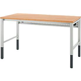 Schäfer Shop Pure Arbeitstisch AST31, manuell höhenverstellbar, Multiplex-Platte, 4-Fuß, bis 500 kg, B 1500 x T 800 x H 805-1035 mm, lichtgrau/Buche
