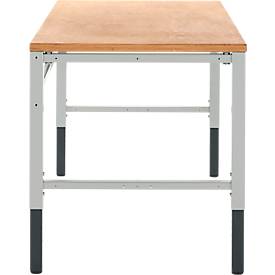 Schäfer Shop Pure Arbeitstisch AST31, manuell höhenverstellbar, Multiplex-Platte, 4-Fuß, bis 500 kg, B 1500 x T 800 x H 805-1035 mm, lichtgrau/Buche
