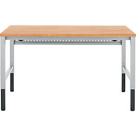 Schäfer Shop Pure Arbeitstisch AST31, manuell höhenverstellbar, Multiplex-Platte, 4-Fuß, bis 500 kg, B 1500 x T 800 x H 805-1035 mm, weißaluminium/Buche