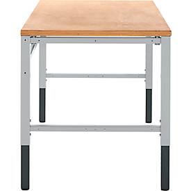 Schäfer Shop Pure Arbeitstisch AST31, manuell höhenverstellbar, Multiplex-Platte, 4-Fuß, bis 500 kg, B 1500 x T 800 x H 805-1035 mm, weißaluminium/Buche