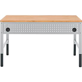 Schäfer Shop Pure Arbeitstisch AST31, manuell höhenverstellbar, Multiplex-Platte, 4-Fuß, bis 500 kg, B 1500 x T 800 x H 805-1035 mm, weißaluminium/Buche