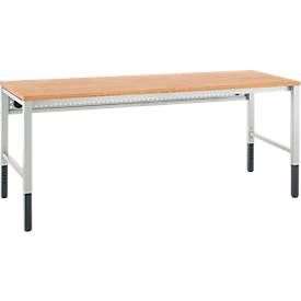 Schäfer Shop Pure Arbeitstisch AST31, manuell höhenverstellbar, Multiplex-Platte, 4-Fuß, bis 500 kg, B 2000 x T 800 x H 805-1035 mm, lichtgrau/Buche