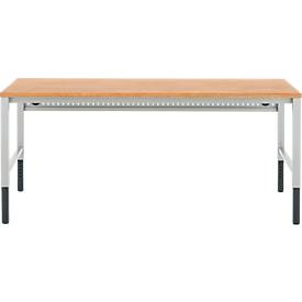 Schäfer Shop Pure Arbeitstisch AST31, manuell höhenverstellbar, Multiplex-Platte, 4-Fuß, bis 500 kg, B 2000 x T 800 x H 805-1035 mm, lichtgrau/Buche
