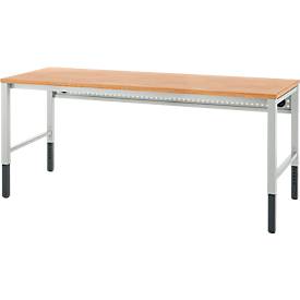 Schäfer Shop Pure Arbeitstisch AST31, manuell höhenverstellbar, Multiplex-Platte, 4-Fuß, bis 500 kg, B 2000 x T 800 x H 805-1035 mm, lichtgrau/Buche