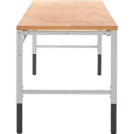 Schäfer Shop Pure Arbeitstisch AST31, manuell höhenverstellbar, Multiplex-Platte, 4-Fuß, bis 500 kg, B 2000 x T 800 x H 805-1035 mm, lichtgrau/Buche