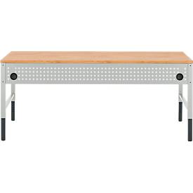 Schäfer Shop Pure Arbeitstisch AST31, manuell höhenverstellbar, Multiplex-Platte, 4-Fuß, bis 500 kg, B 2000 x T 800 x H 805-1035 mm, lichtgrau/Buche