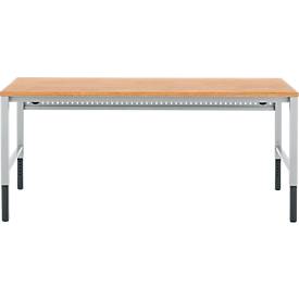 Schäfer Shop Pure Arbeitstisch AST31, manuell höhenverstellbar, Multiplex-Platte, 4-Fuß, bis 500 kg, B 2000 x T 800 x H 805-1035 mm, weißaluminium/Buche