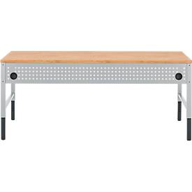 Schäfer Shop Pure Arbeitstisch AST31, manuell höhenverstellbar, Multiplex-Platte, 4-Fuß, bis 500 kg, B 2000 x T 800 x H 805-1035 mm, weißaluminium/Buche