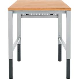 Schäfer Shop Pure Arbeitstisch AST31, manuell höhenverstellbar, Multiplex-Platte, 4-Fuß, bis 500 kg, B 750 x T 800 x H 805-1035 mm, weißaluminium/Buche