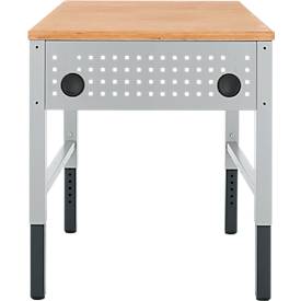 Schäfer Shop Pure Arbeitstisch AST31, manuell höhenverstellbar, Multiplex-Platte, 4-Fuß, bis 500 kg, B 750 x T 800 x H 805-1035 mm, weißaluminium/Buche