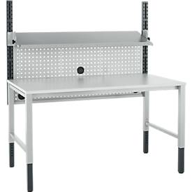 Schäfer Shop Pure Arbeitstischsystem AST31, inkl. Aufbauten, B 1500 mm, manuell höhenverstellbar, Melaminplatte, 4-Fuß, bis 500 kg, lichtgrau