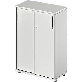 Schäfer Shop Pure Armoire à portes coulissantes Proplana, 3 hauteurs de classeurs, largeur 800 mm, hauteur 1160 mm, gris clair 