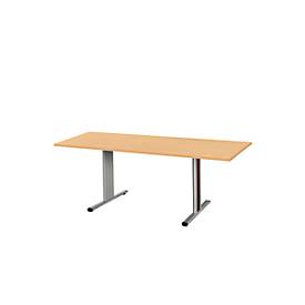 Schäfer Shop Pure Besprechungstisch Planova Basic, Rechteck, T-Fuß, B 1800 x T 800 x H 717 mm, Buche/weißaluminium RAL 9006