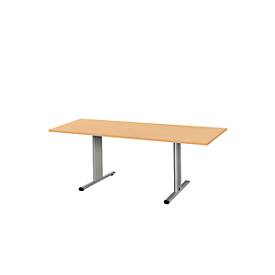 Schäfer Shop Pure Besprechungstisch Planova Basic, Rechteck, T-Fuß, B 1800 x T 800 x H 717 mm, Buche/weißaluminium RAL 9006