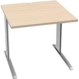 Schäfer Shop Pure Bureau PLANOVA BASIC, carré, pied en C, L 800 x P 800 x H 717 mm, érable/aluminium blanc + passage de câbles