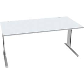 Schäfer Shop Pure Desk PLANOVA BASIC, rectangle, C-foot, W 1600 x D 800 x H 717 mm, light gray/white aluminum + cable duct