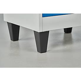 Schäfer Shop Pure Kleiderspind, 2 Abteile mit Hutboden/Kleiderstange/Kleiderhaken, Füße, Drehriegelverschluss, B 600 x T 500 x H 1850 mm, Stahlblech, lichtgrau/enz.blau