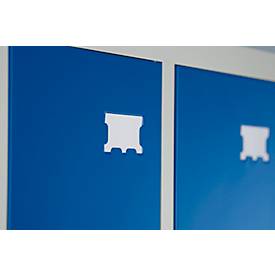 Schäfer Shop Pure Kleiderspind, 2 Abteile mit Hutboden/Kleiderstange/Kleiderhaken, Füße, Drehriegelverschluss, B 600 x T 500 x H 1850 mm, Stahlblech, lichtgrau/enz.blau