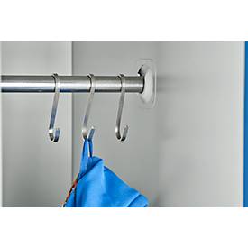 Schäfer Shop Pure Kleiderspind, 2 Abteile mit Hutboden/Kleiderstange/Kleiderhaken, Füße, Drehriegelverschluss, B 600 x T 500 x H 1850 mm, Stahlblech, lichtgrau/enz.blau