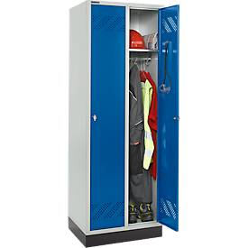 Schäfer Shop Pure Kleiderspind, 2 Abteile, mit Sockel, Drehriegelverschluss, lichtgrau/enzianblau