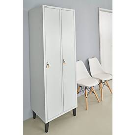 Schäfer Shop Pure Kleiderspind, mit Füßen, 2 Abteile mit Hutboden & Kleiderstange, Drehriegelverschluss, Stahlblech, lichtgrau/lichtgrau