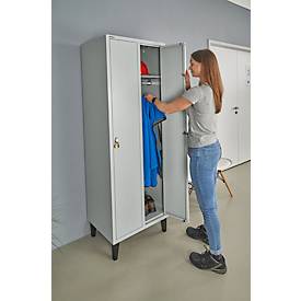 Schäfer Shop Pure Kleiderspind, mit Füßen, 2 Abteile mit Hutboden & Kleiderstange, Drehriegelverschluss, Stahlblech, lichtgrau/lichtgrau