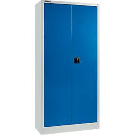 Schäfer Shop Pure Materialschrank, 4 Fachböden, abschließbar, B 950 x T 400 x H 1935 mm, Stahl, lichtgrau RAL 7035/enzianblau RAL 5010