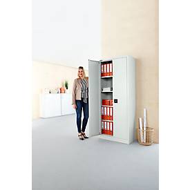 Schäfer Shop Pure Materialschrank, 4 Fachböden, abschließbar, B 950 x T 400 x H 1935 mm, Stahl, lichtgrau RAL 7035/ lichtgrau RAL 7035