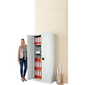 Schäfer Shop Pure Materialschrank, 4 Fachböden, abschließbar, B 950 x T 400 x H 1935 mm, Stahl, lichtgrau RAL 7035/ lichtgrau RAL 7035