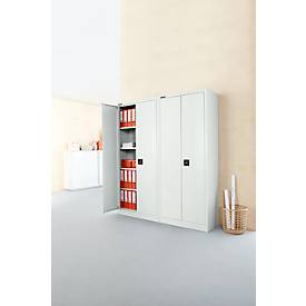 Schäfer Shop Pure Materialschrank, 4 Fachböden, abschließbar, B 950 x T 400 x H 1935 mm, Stahl, lichtgrau RAL 7035/ lichtgrau RAL 7035