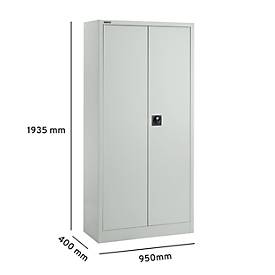 Schäfer Shop Pure Materialschrank, 4 Fachböden, abschließbar, B 950 x T 400 x H 1935 mm, Stahl, lichtgrau RAL 7035/ lichtgrau RAL 7035