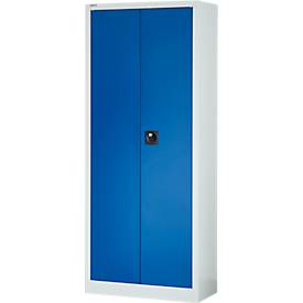 Schäfer Shop Pure Materialschrank, abschließbar, 4 Böden, B 800 x T 400 x H 1935 mm, Stahl, lichtgrau/enzianblau