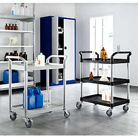 Schäfer Shop Pure Mehrzweckwagen, 4 TPR-Lenkrollen mit 2 Feststellern, 3 Etagen, L 680 x B 450 mm, Kunststoff/Aluminium, schwarz/alusilber