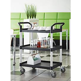 Schäfer Shop Pure Mehrzweckwagen, 4 TPR-Lenkrollen mit 2 Feststellern, 3 Etagen, L 680 x B 450 mm, Kunststoff/Aluminium, schwarz/alusilber