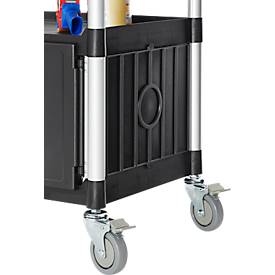 Schäfer Shop Pure Mehrzweckwagen, schwarz, Aluminium/Kunststoff, mit Schublade und Schrank, 4 Vollgummi-Lenkrollen, L 850 x B 480 x H 1000 mm