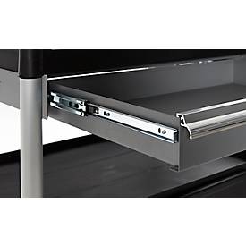 Schäfer Shop Pure Mehrzweckwagen, schwarz, Aluminium/Kunststoff, mit Schublade und Schrank, 4 Vollgummi-Lenkrollen, L 850 x B 480 x H 1000 mm