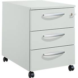Schäfer Shop Pure mobile pedestal 333, steel body, 3 drawers, round metal handles, lockable, W 434 x D 600 x H 570 mm, light gray