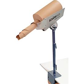 Schäfer Shop Pure Papierpolsterspender PA1500, inkl. Tischklemme, manuell, für kernlose Rollen, 380×490×280 mm, 20 kg, grau-schwarz