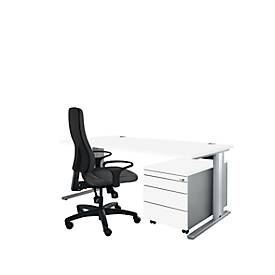 Schäfer Shop Pure Planova Basic Schreibtisch und Rollcontainer 1233, weiß/weißalu