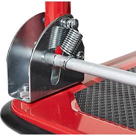 Schäfer Shop Pure Plattformwagen, klappbarer Schiebebügel, Antirutsch-Belag, Lenk- & Bockrollen, bis 150 kg, L 725 x B 475 x H 835 mm, rot-schwarz