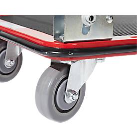 Schäfer Shop Pure Plattformwagen, klappbarer Schiebebügel, Antirutsch-Belag, Lenk- & Bockrollen, bis 150 kg, L 725 x B 475 x H 835 mm, rot-schwarz